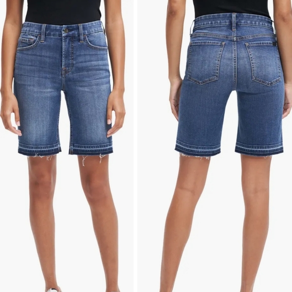 Jen 7 For 7 Mankind Released Fray Hem Slim Stretch Denim Bermuda Shorts